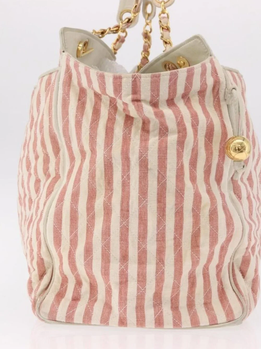 CHANEL Matelasse Shoulder Bag Canvas Pink Gold CC Auth 189308